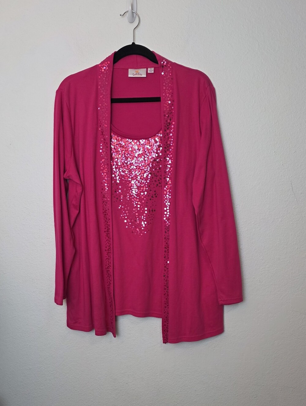 QUACKER FACTORY Pink Sequin Long Sleeve Top 2 Piece Set Plus Size 1X